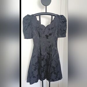 Vintage Puffy Sleeve Floral Embossed Dress